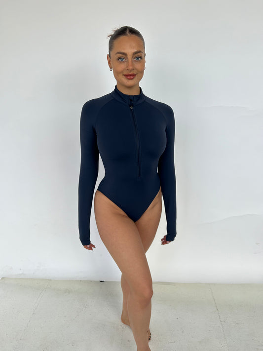 Navy Long-sleeved Zip Bodysuit