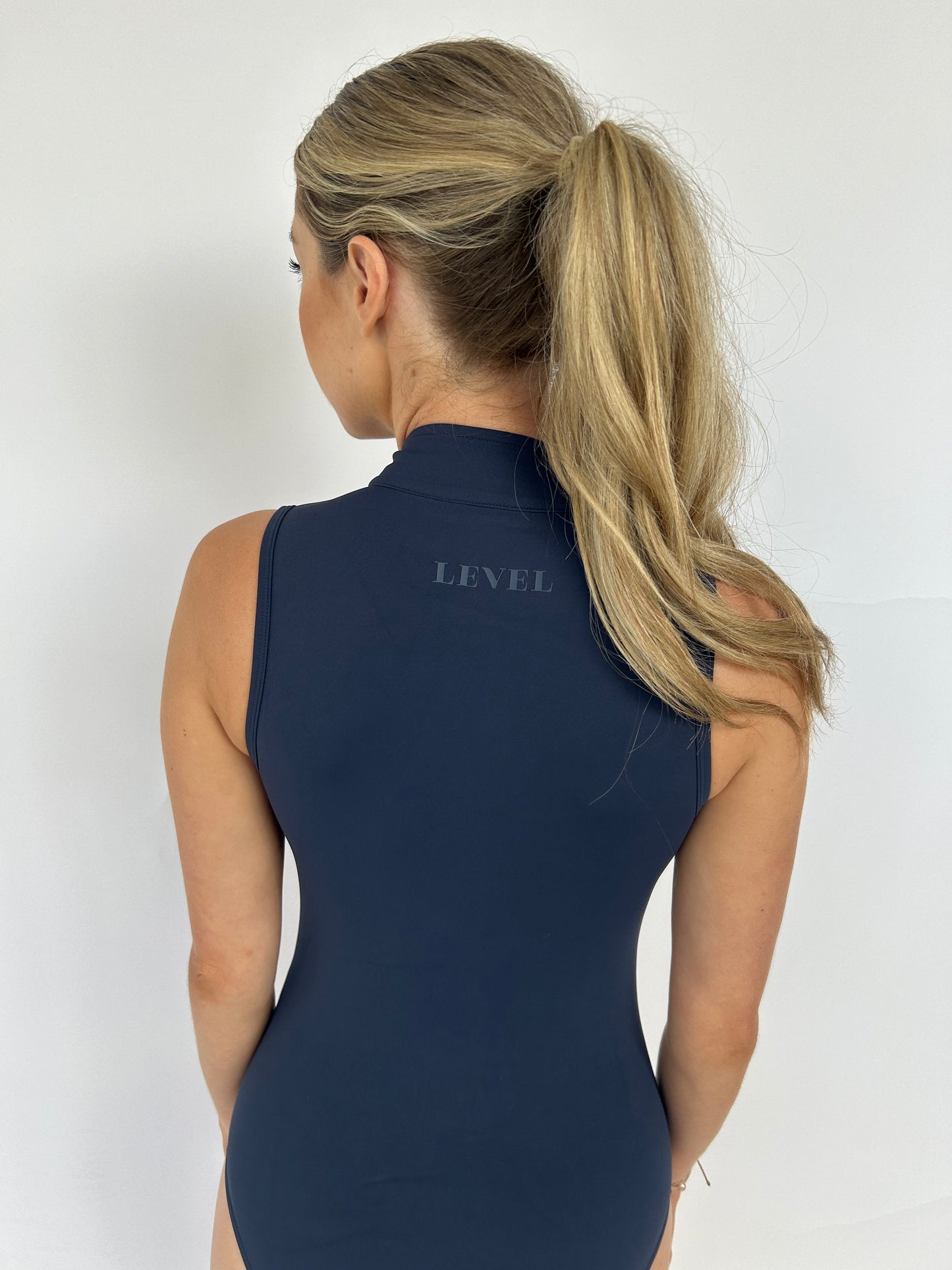 Navy Basic Zip Bodysuit