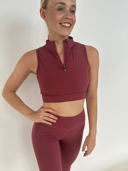 Burgundy Zip Crop Top