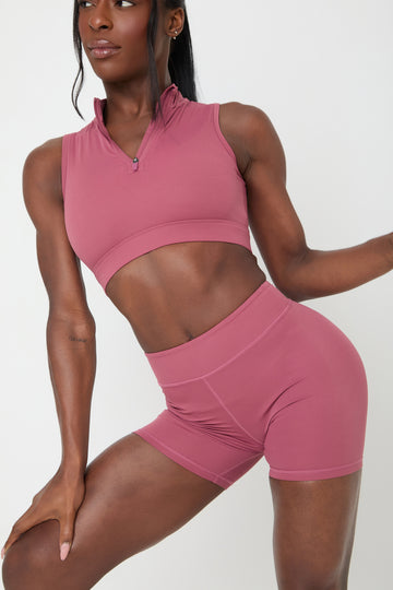 Burgundy Core Zip Crop Top