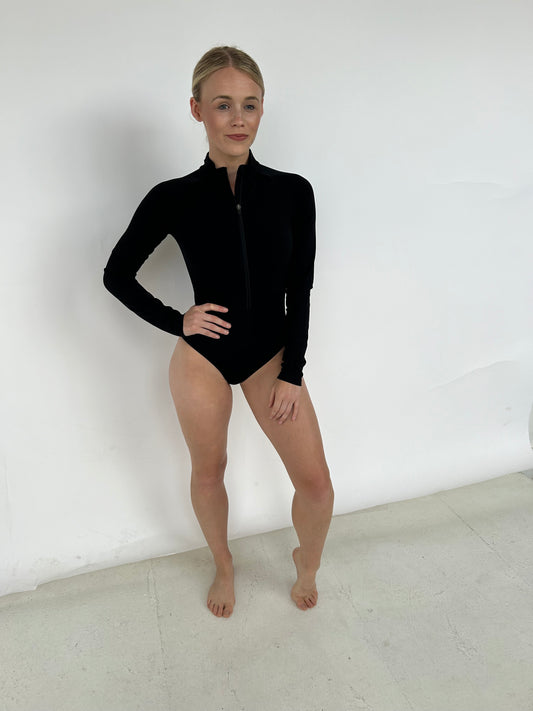 Black Long-sleeved Zip Bodysuit