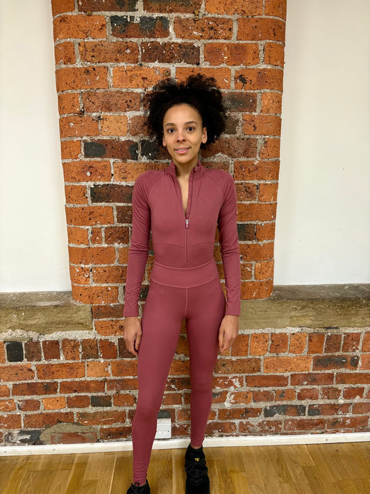 Burgundy Long-sleeved Zip Bodysuit